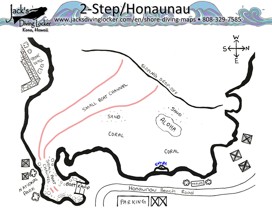 Two Step Dive Site Map, Big Island Hawaii